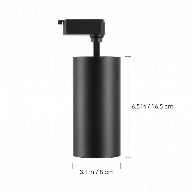 Black LED Track Lighting Kit spotlight dimensions: 6.5 in long, 3.1 in across