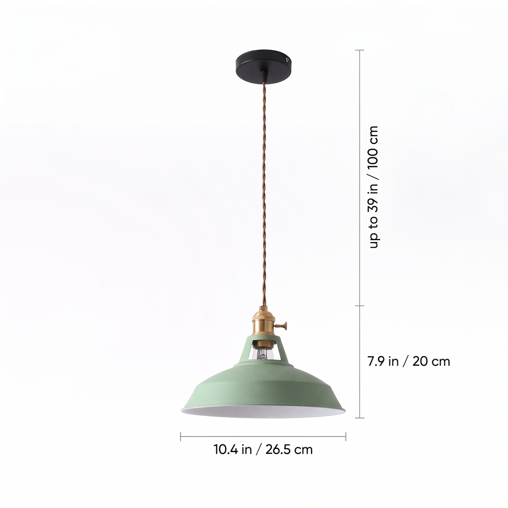 Colorful Barn Pendant Light dimensions: 10.4 in shade, 7.9 in tall, cord up to 39 in