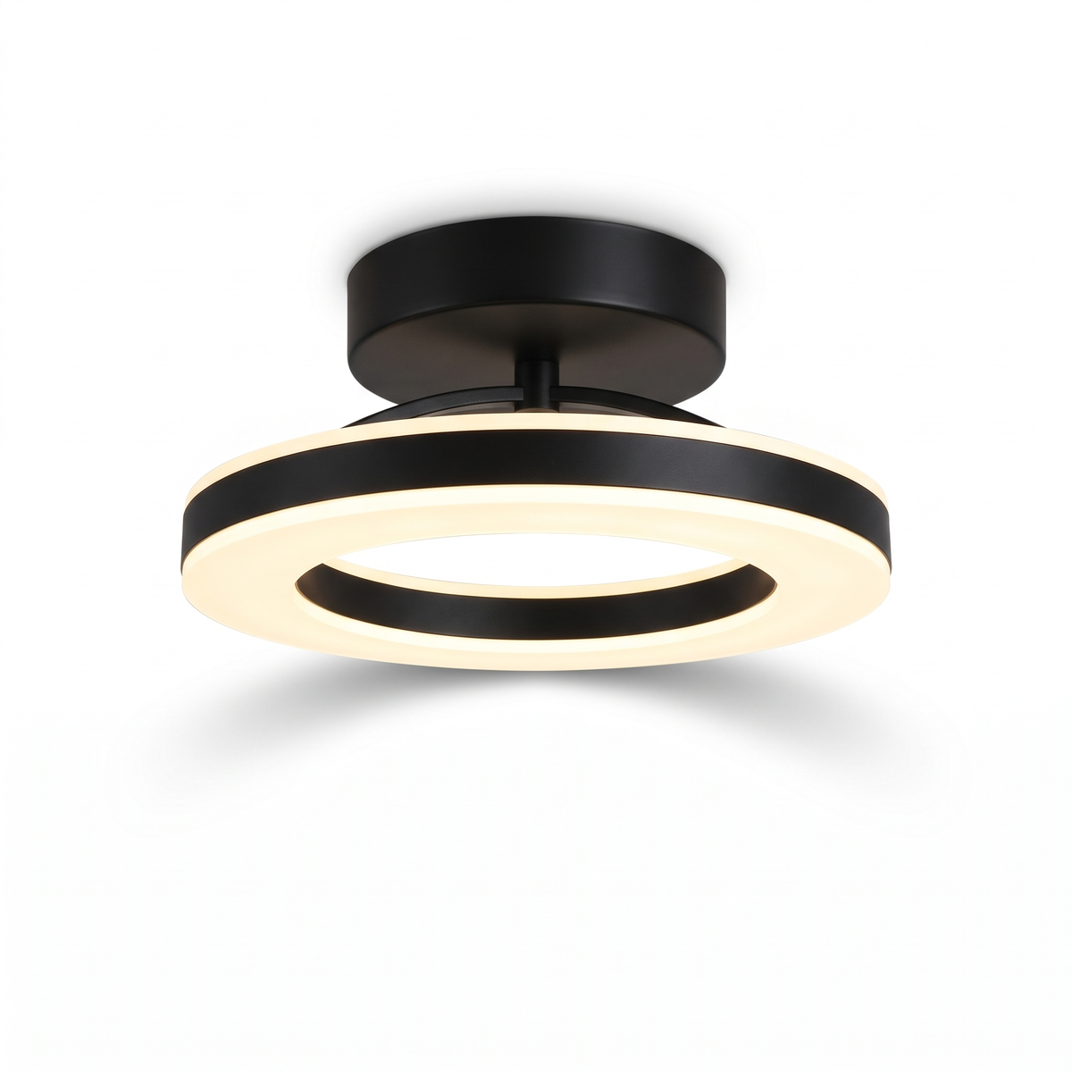 Black Ring Semi Flush Mount Ceiling Light on white background