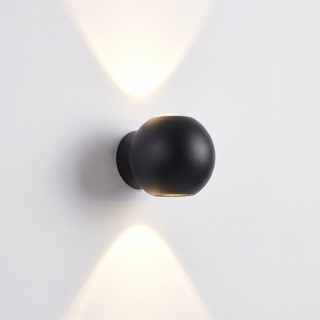 Black Sphere Up Down Wall Light on white background