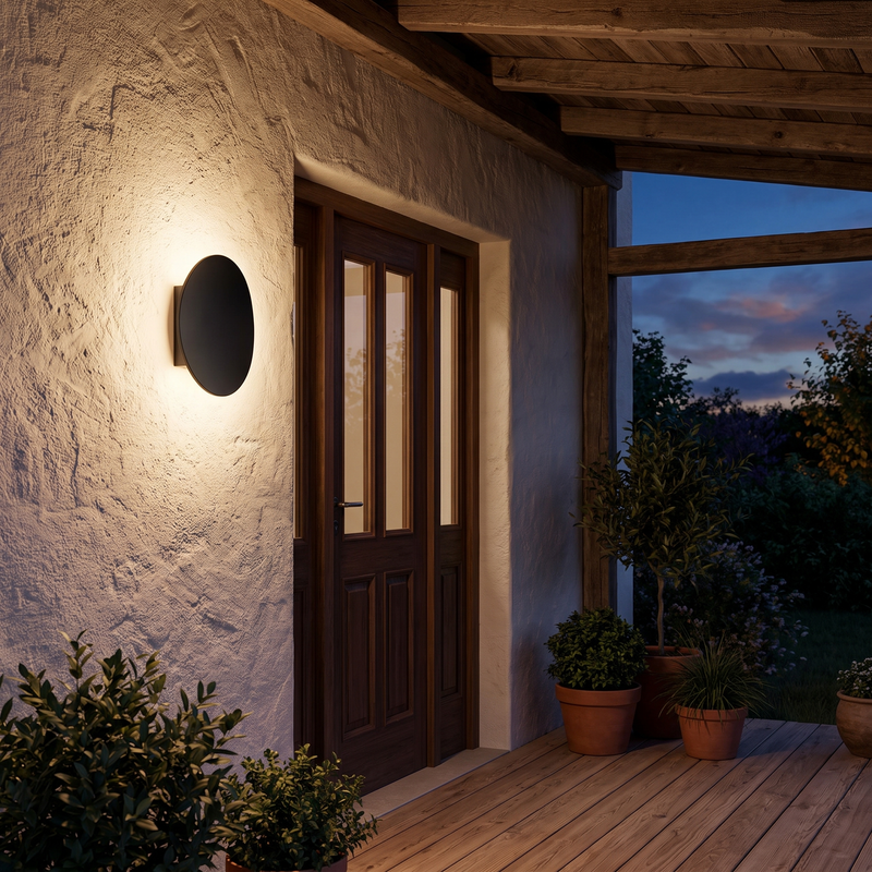 Black Pebble Wall Light on a porch wall