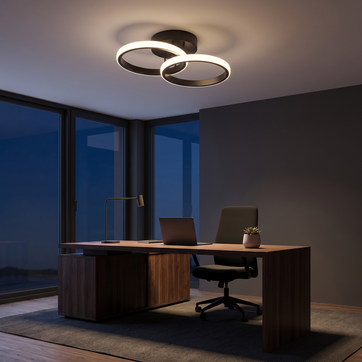 Double Ring LED Ceiling Light in a home office