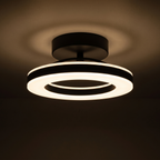 Black Ring Semi Flush Mount Ceiling Light close-up of the lit ring and canopy