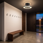 Black Ring Semi Flush Mount Ceiling Light in an entryway with a wooden bench