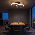 Double Ring LED Ceiling Light over a timber dining table