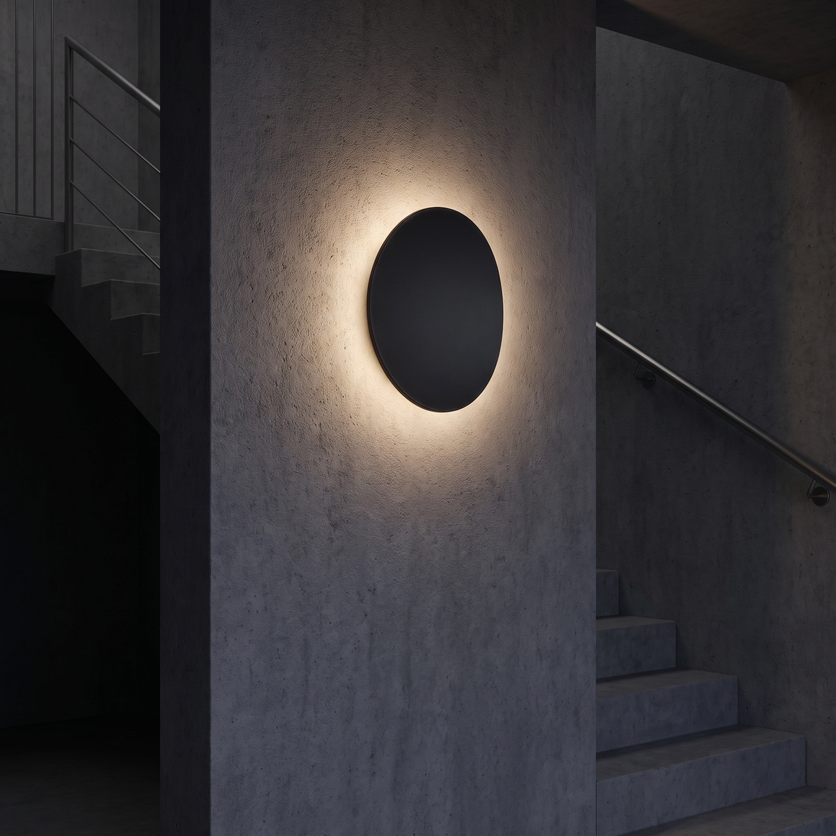 Black Pebble Wall Light in an interior stairwell
