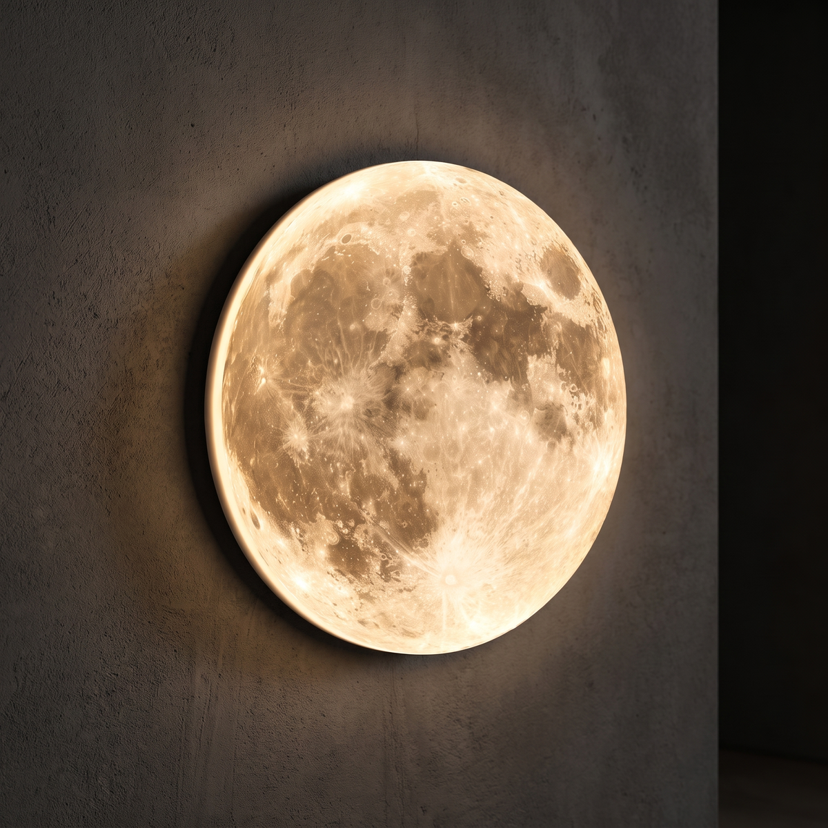 Moon Wall Lamp close-up of the lit moon surface