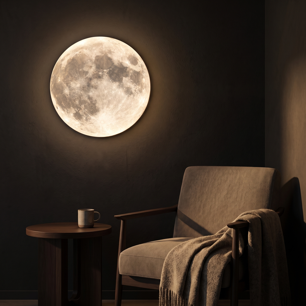 Moon Wall Lamp beside a reading armchair
