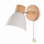 Nordic Wood Wall Sconce with Pull Chain in white on white background