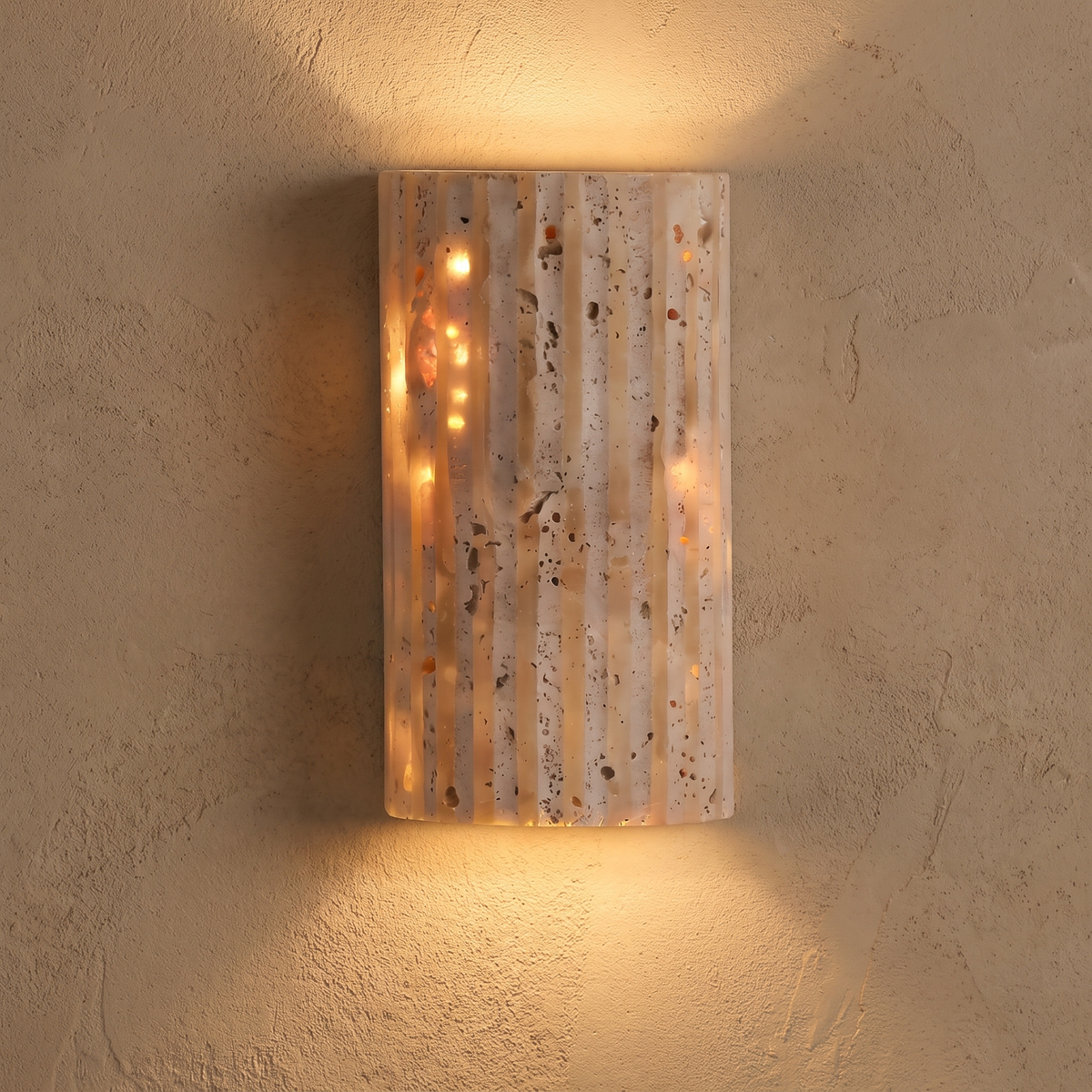 Fluted Stone Look Wall Sconce close-up of the fluted texture