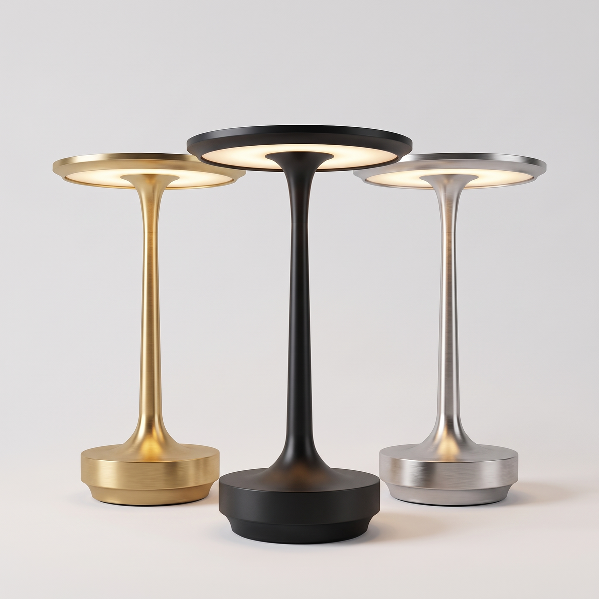Cordless Disc Table Lamp in gold, black and silver