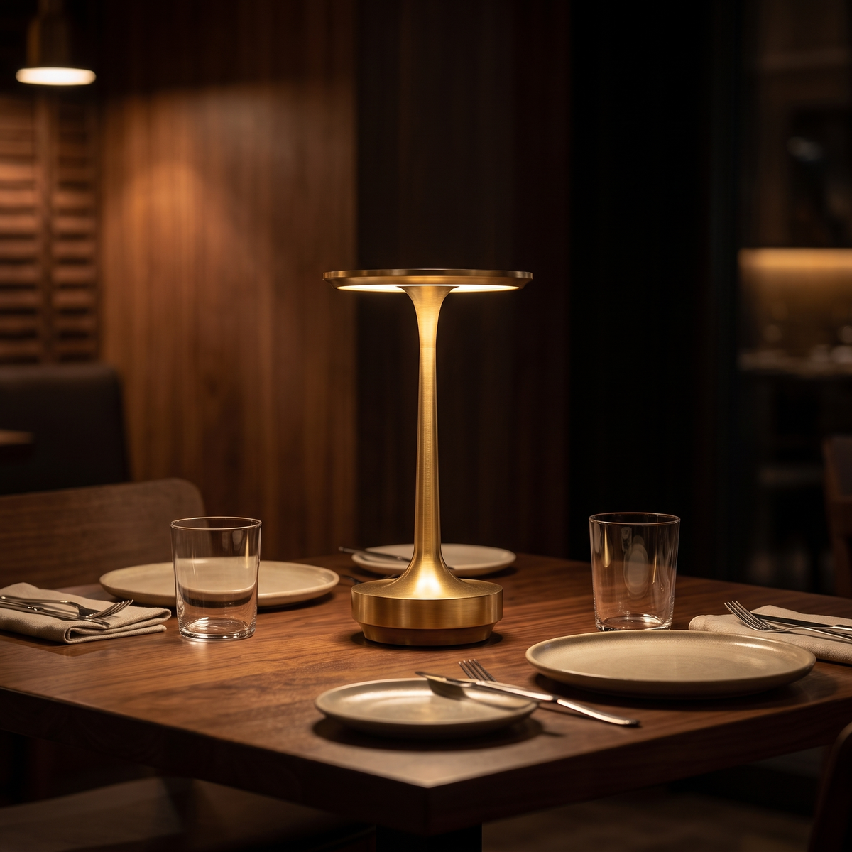 Cordless Disc Table Lamp on a dinner table