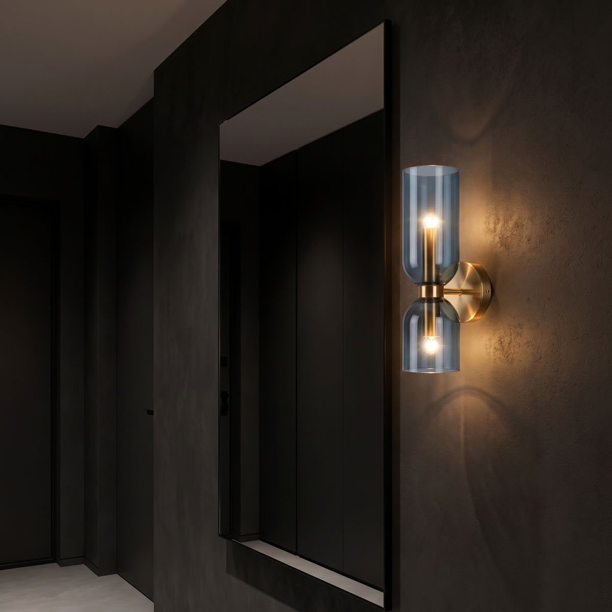 Glass Up Down Wall Sconce in a dark entryway