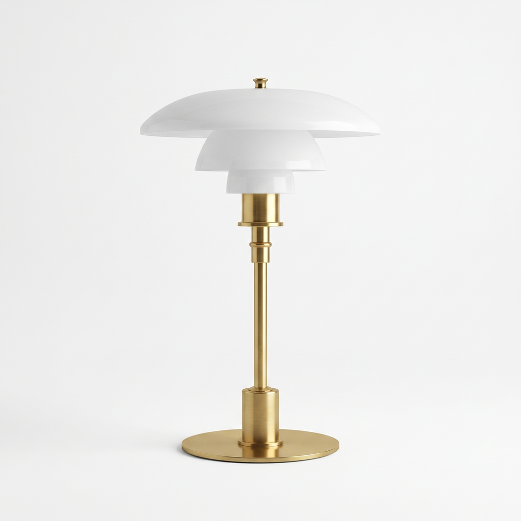Scandinavian Layered Glass Table Lamp in white and gold on white background