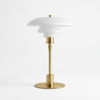 Scandinavian Layered Glass Table Lamp in white and gold on white background