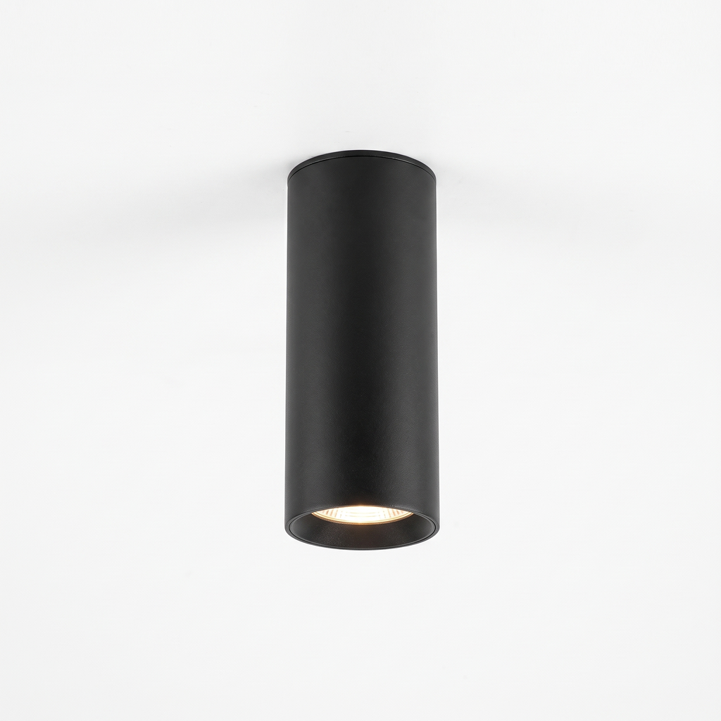 Cylinder LED Ceiling Spotlight in black on white background