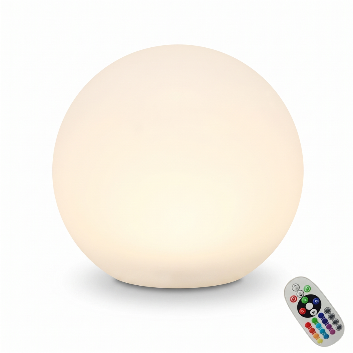 Rechargeable LED Glow Ball Light with remote on white background