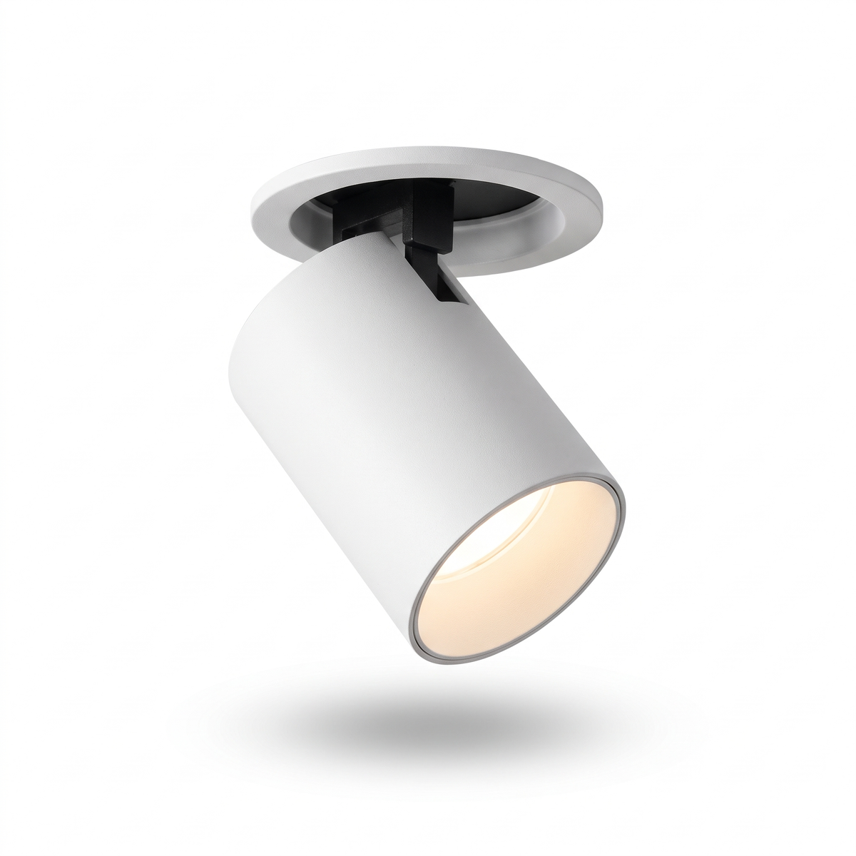 White adjustable recessed LED spotlight on white background