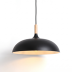 Black wide dome pendant light on white background