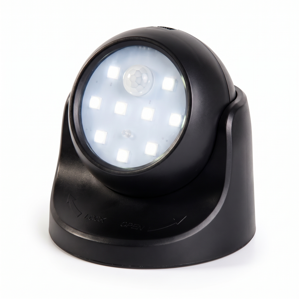 Black 360 motion sensor light on white background