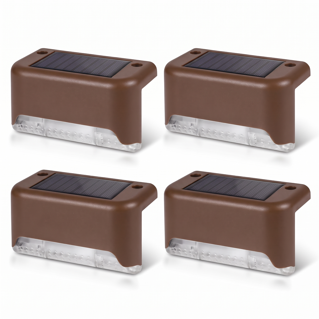 Four brown solar step lights on white background