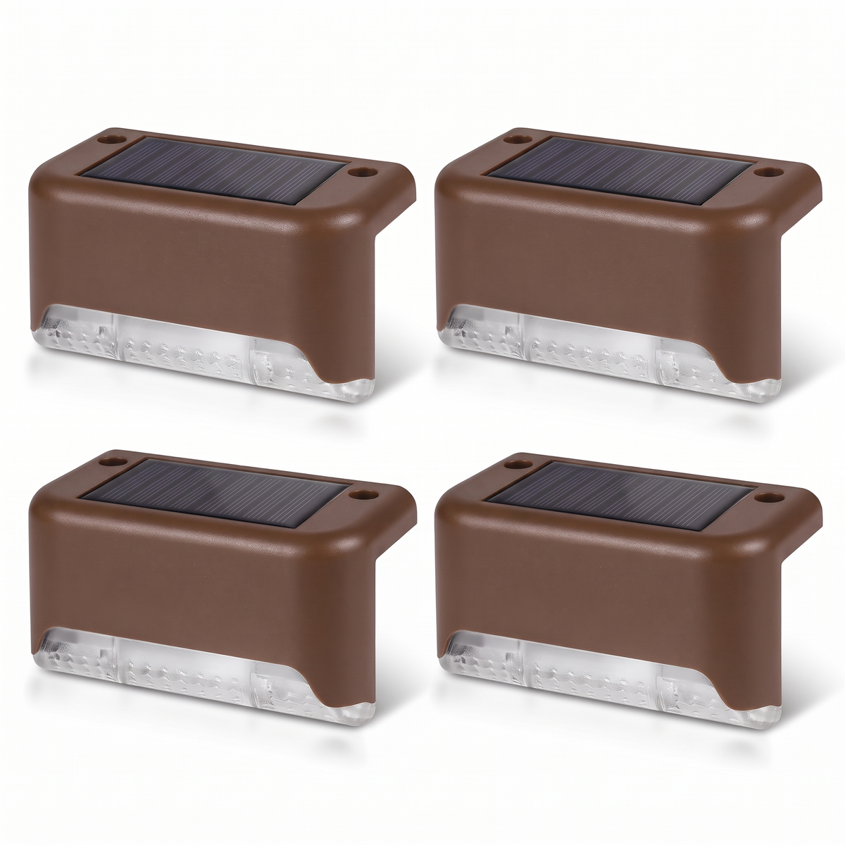 Four brown solar step lights on white background