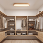 Oval wood LED ceiling light in a walk-in closet