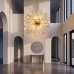 Starburst Crystal Chandelier in a tall entryway, showing size