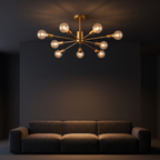 Sputnik Semi Flush Ceiling Light in a dark modern living room