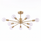 Sputnik Semi Flush Ceiling Light in Gold on white background