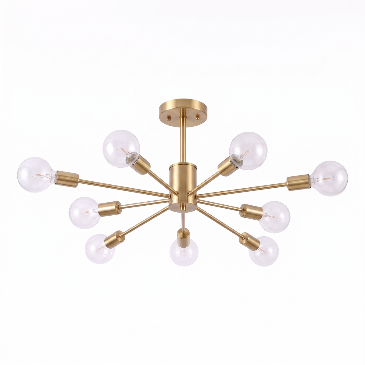 Sputnik Semi Flush Ceiling Light in Gold on white background