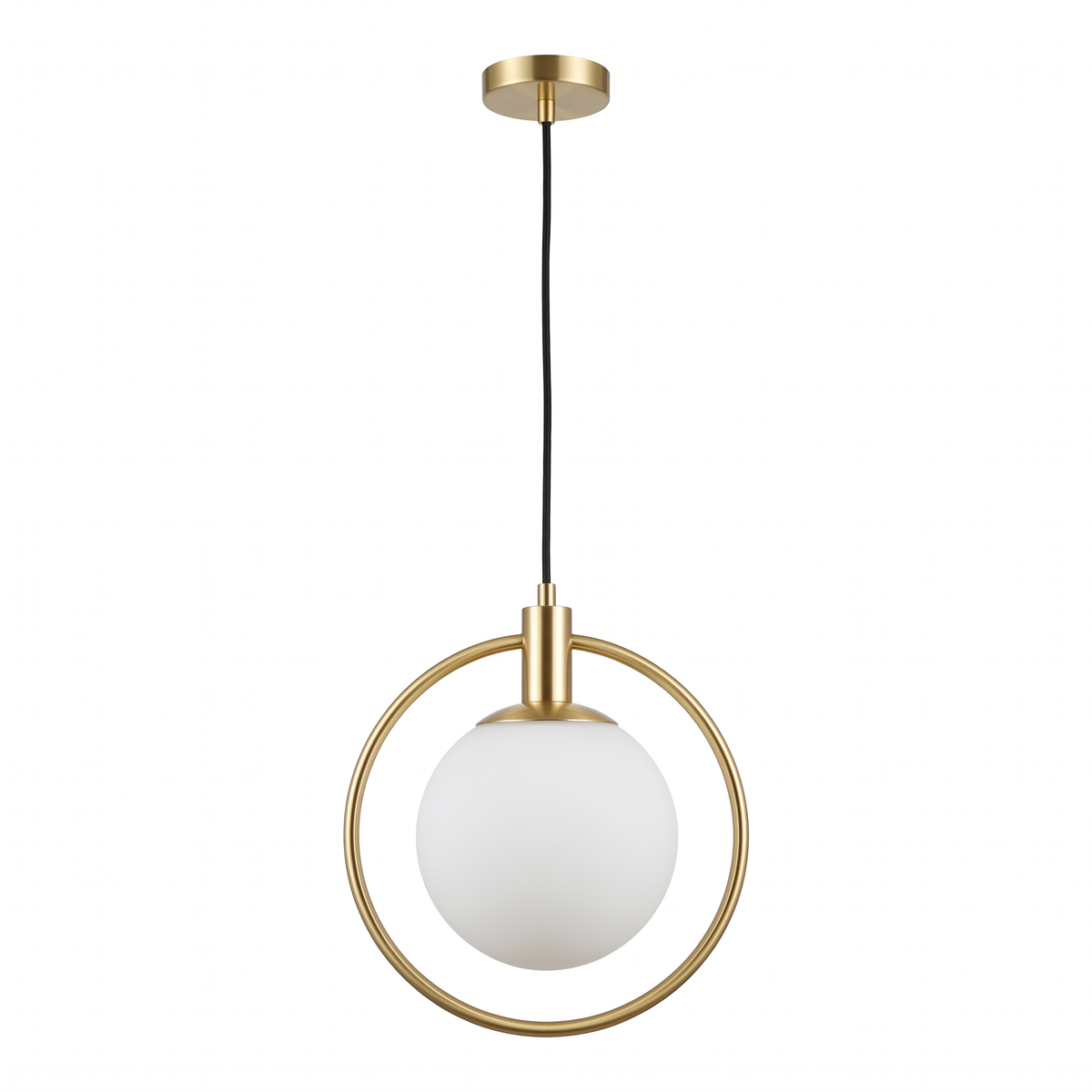 Brass Ring Globe Pendant Light in Round Ring on white background