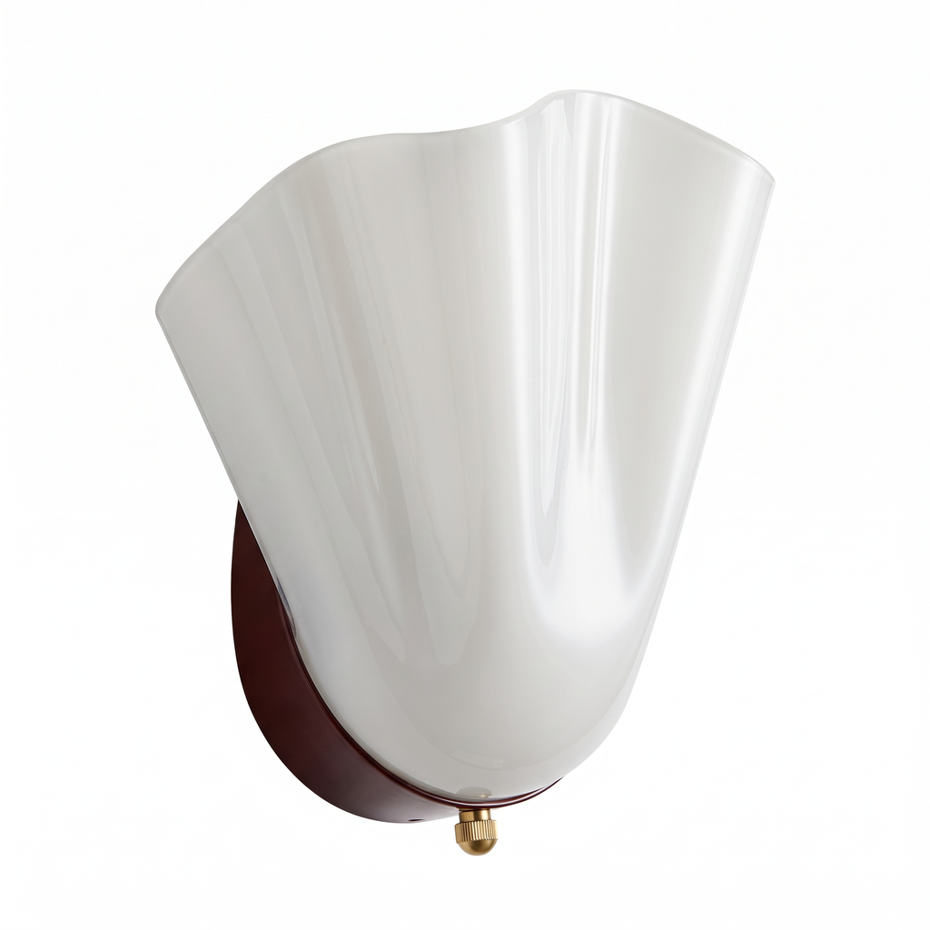 Fluted Glass Shell Wall Sconce in Milky White on white background