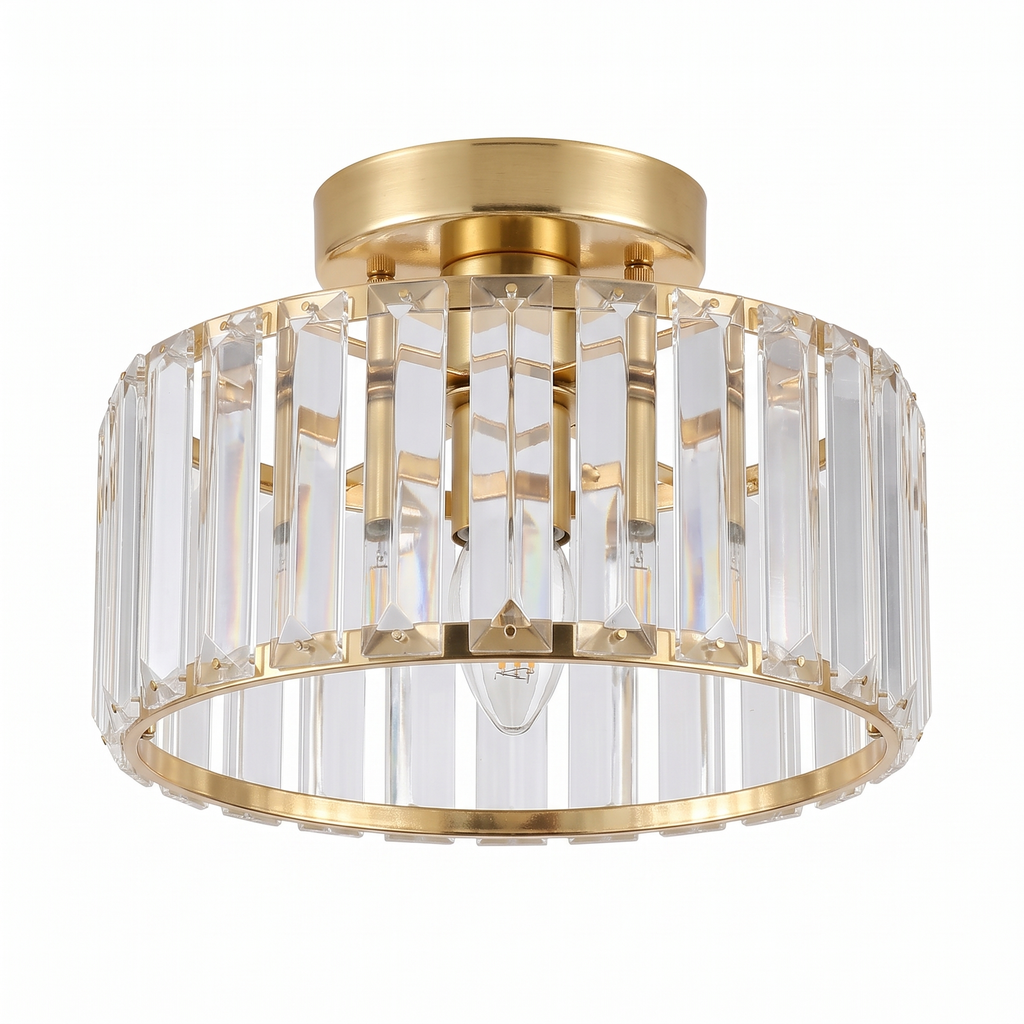 Mini Crystal Semi Flush Ceiling Light in Round on white background