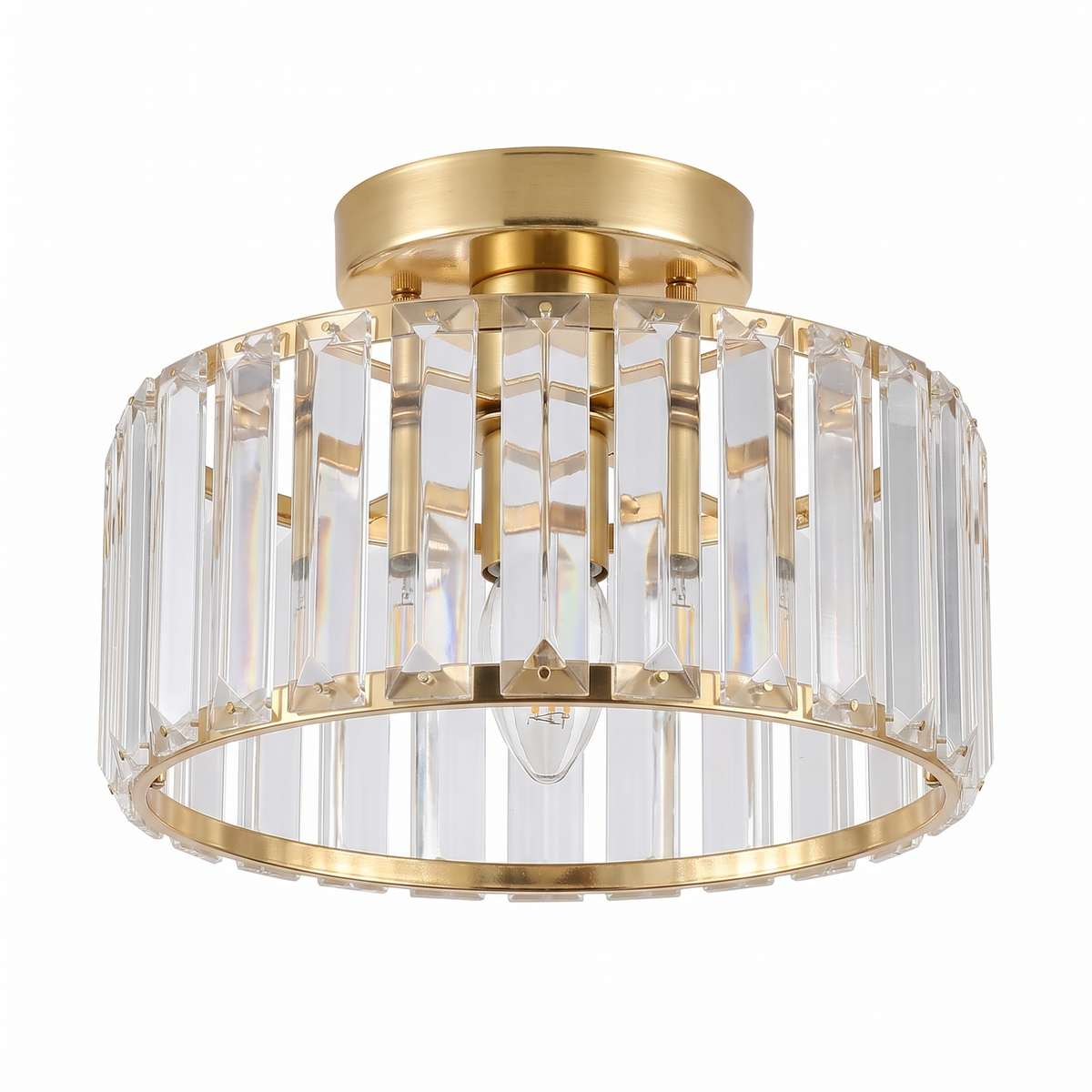 Mini Crystal Semi Flush Ceiling Light in Round on white background