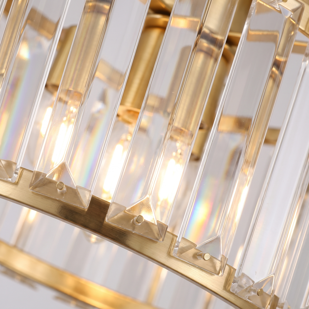 Mini Crystal Semi Flush Ceiling Light close-up of the crystal and gold frame