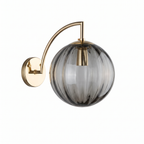 Ribbed Glass Globe Wall Sconce in Smoky Gray on white background