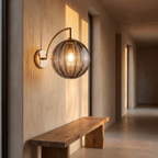 Ribbed Glass Globe Wall Sconce in a hallway