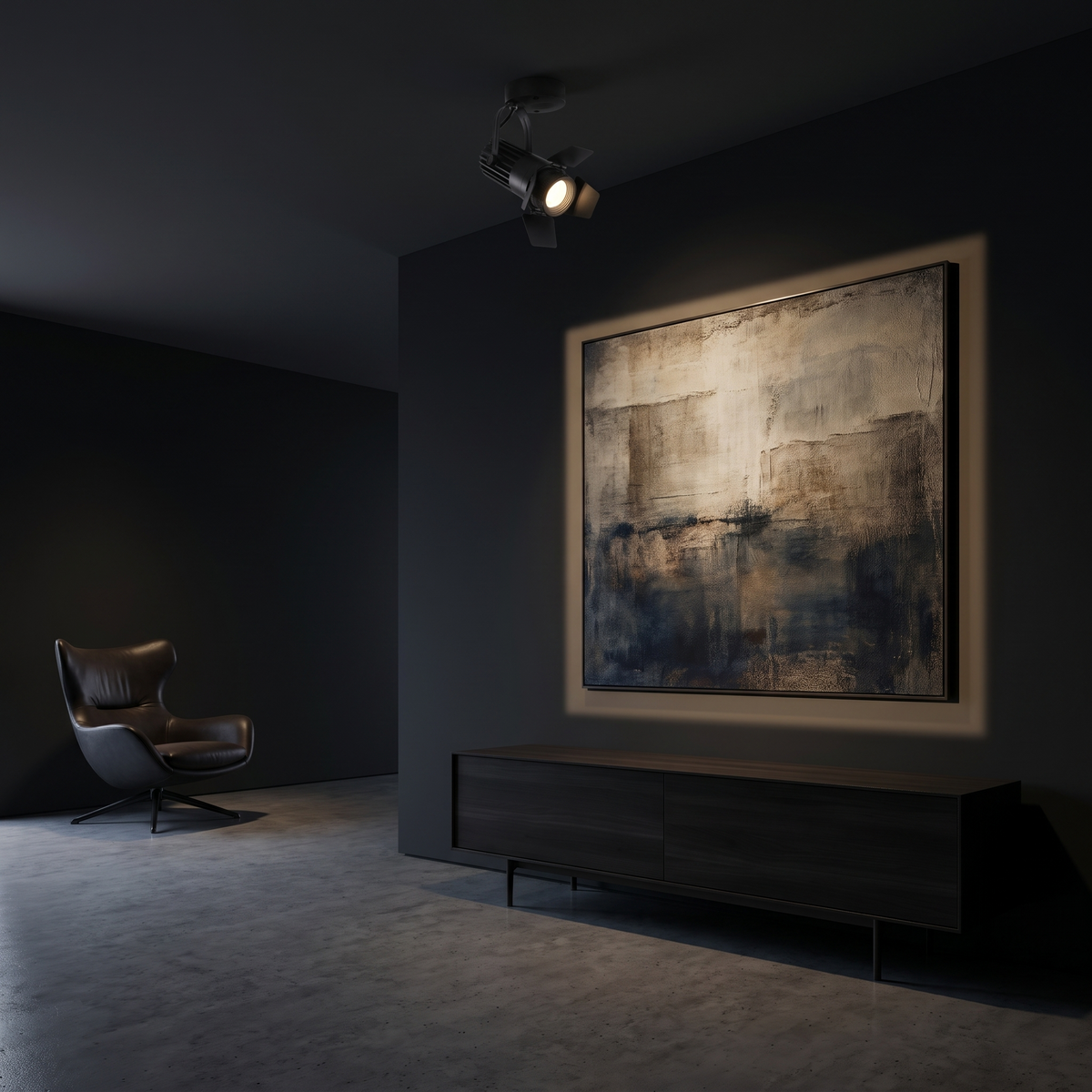 Adjustable Shape LED Spotlight in a dark modern living room