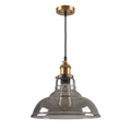Vintage Smoky Glass Pendant Light in Wide Dome Smoky Gray on white background