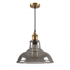 Vintage Smoky Glass Pendant Light in Wide Dome Smoky Gray on white background