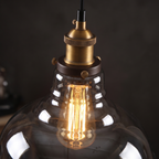 Vintage Smoky Glass Pendant Light close-up of the smoky glass and brass-tone socket