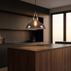 Vintage Smoky Glass Pendant Light in a dark modern kitchen