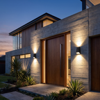 Angled Up Down LED Wall Light at a front entrance, showing size