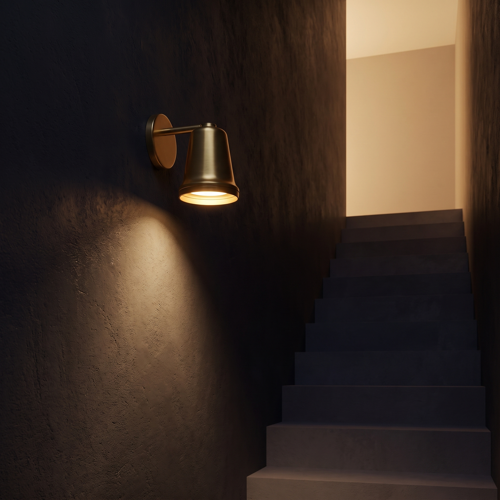 Bell LED Wall Light in a dark modern stairway