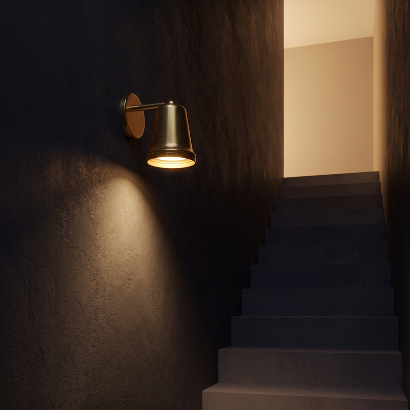 Bell LED Wall Light in a dark modern stairway