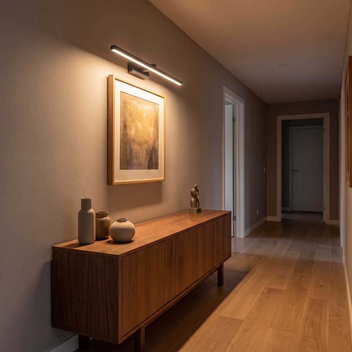 LED Picture Light Bar in a hallway, showing size