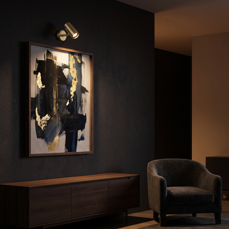Adjustable Cylinder Wall Spotlight in a dark modern living room