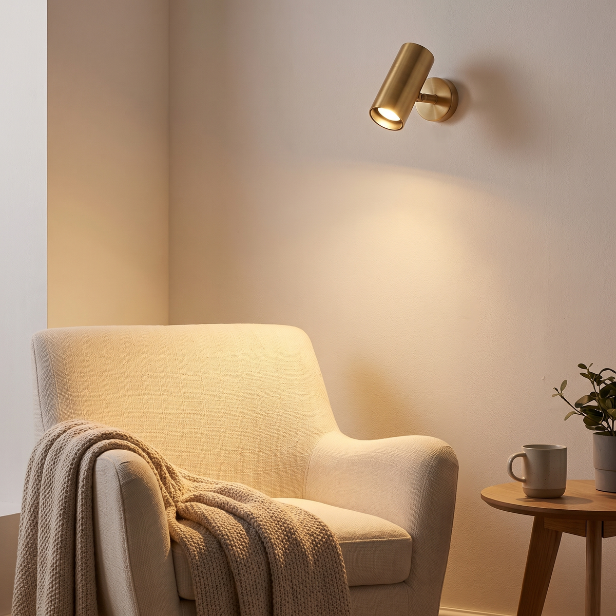Adjustable Cylinder Wall Spotlight in a living room reading corner
