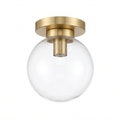Glass Globe Flush Mount Light in Gold with Clear glass on white background